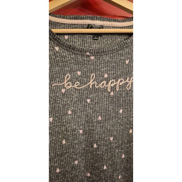 Laura Ashley Size Large be happy Gray with Pink Hearts Pajama Lounge Shirt EUC - Picture 3 of 3